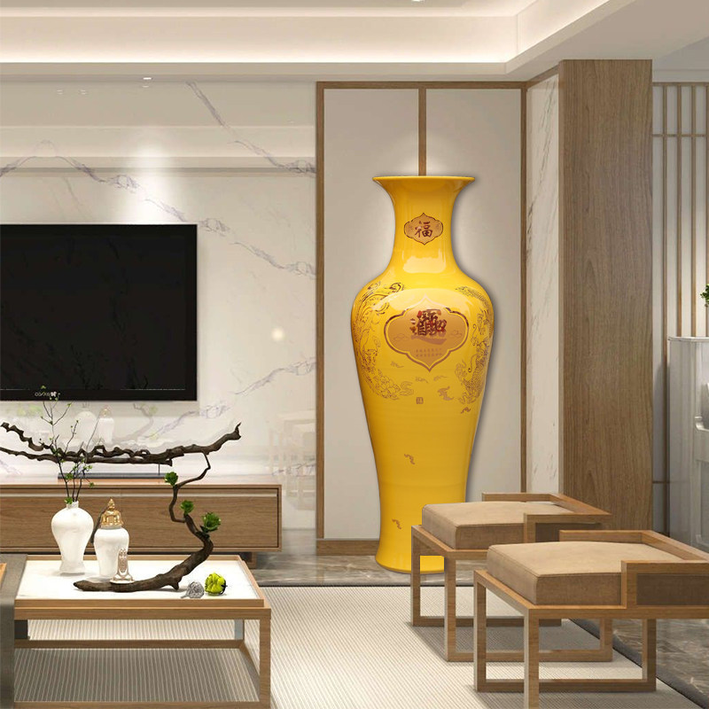 景德镇陶瓷器客厅落地大花瓶中国招财进宝大号瓷瓶公司花瓶