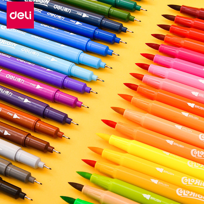 得力双头水彩笔套装学生36色彩色手绘涂鸦48色水彩笔