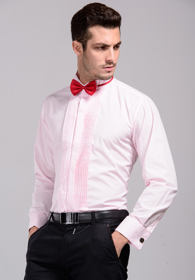 燕子演出结婚修身礼服衬衣白色男士长袖舞台黑红领结衬衫