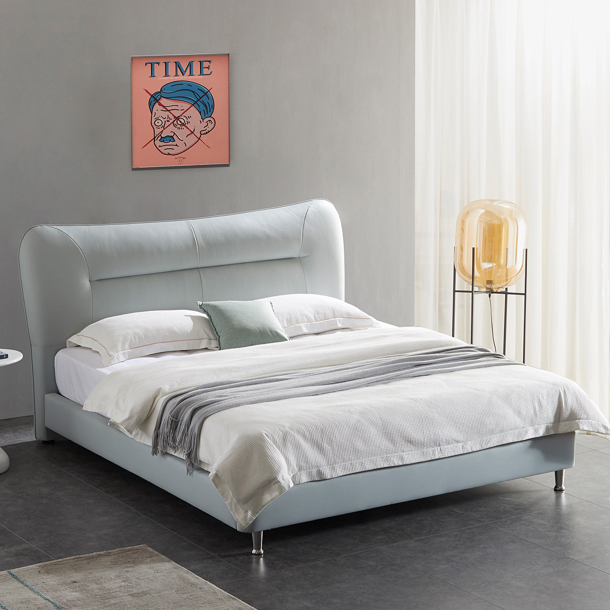 预曲美家居皮床真皮床现代简约双人大床主卧婚床18米时尚设计