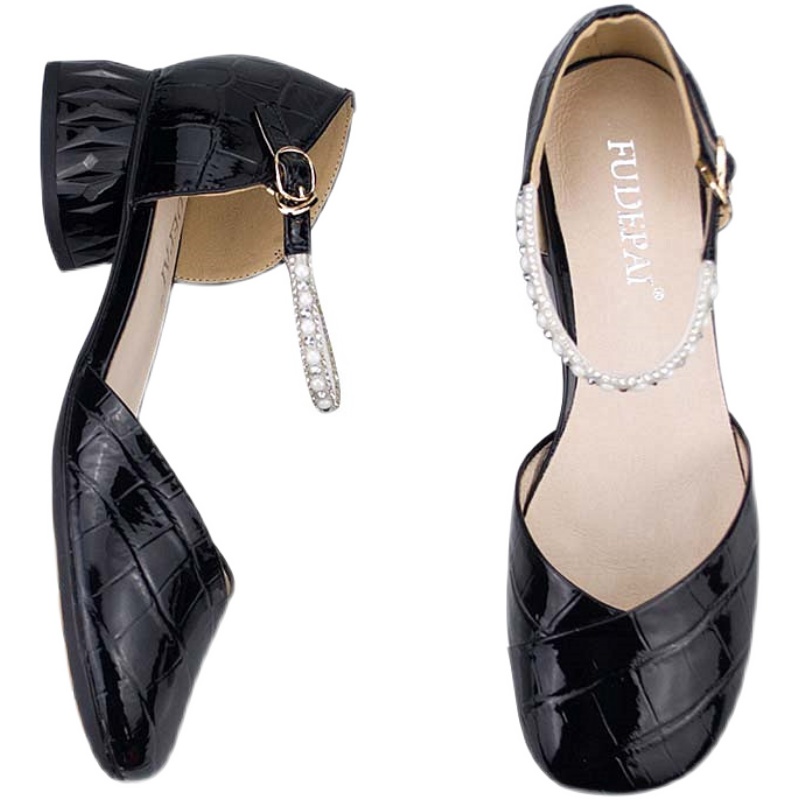 孚德女鞋夏季新款口头牛皮中空通勤皮鞋包头时装凉鞋