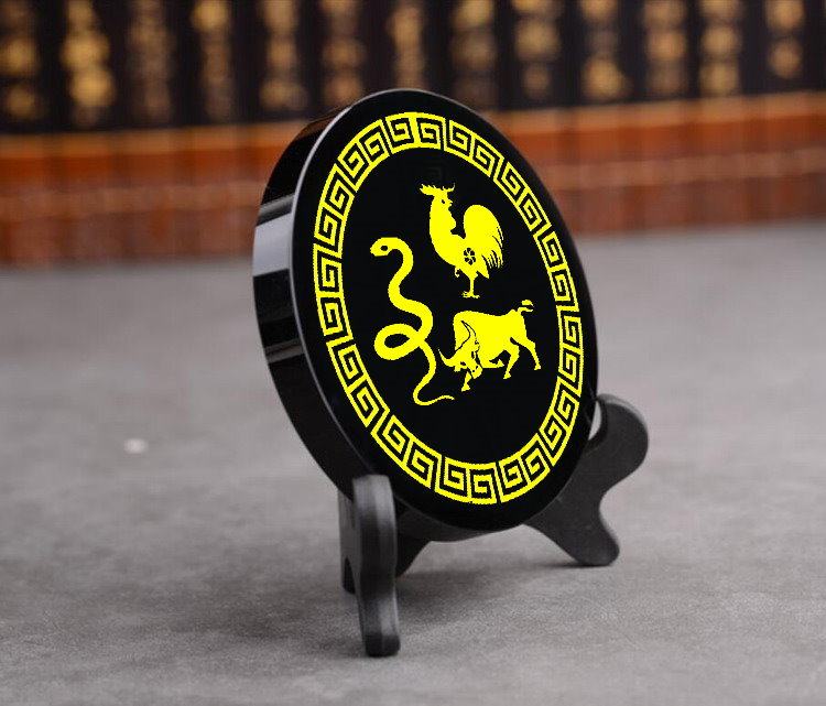 三合包邮巳酉丑合金局蛇牛鸡黑曜石摆件黄水晶三合贵项坠