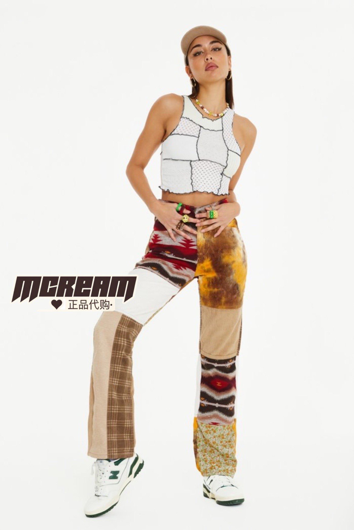 正品代购jadedlondon图腾灯芯绒样式接拼直筒长裤休闲裤