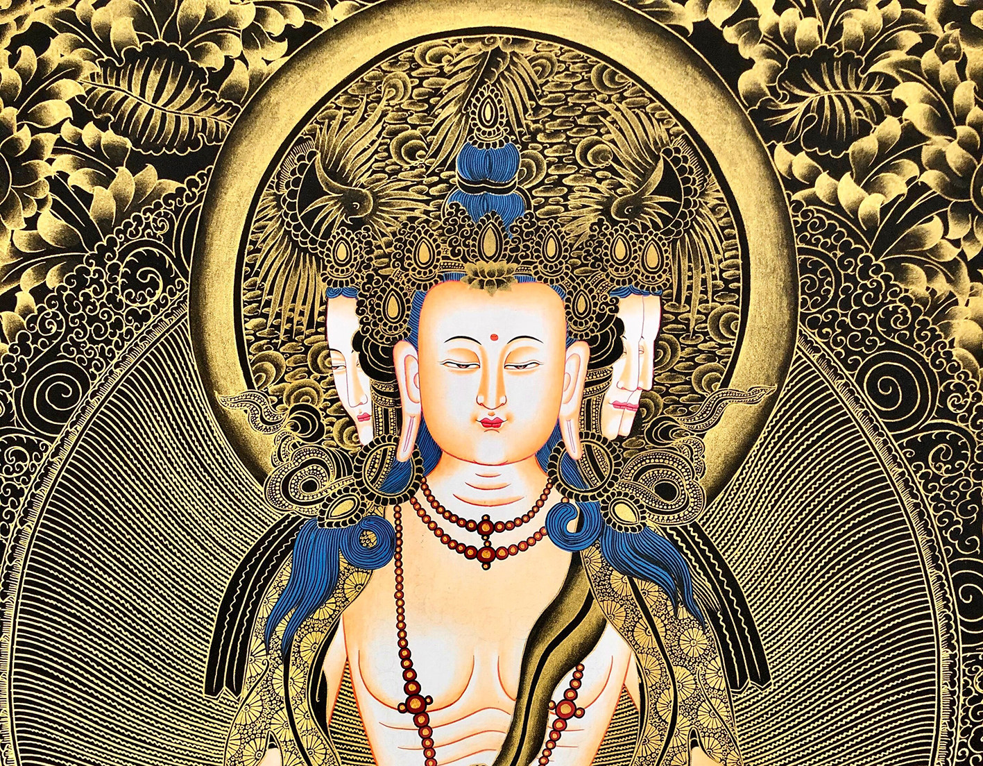 四面大日如来描金唐卡静心减压佛像涂色线稿diy