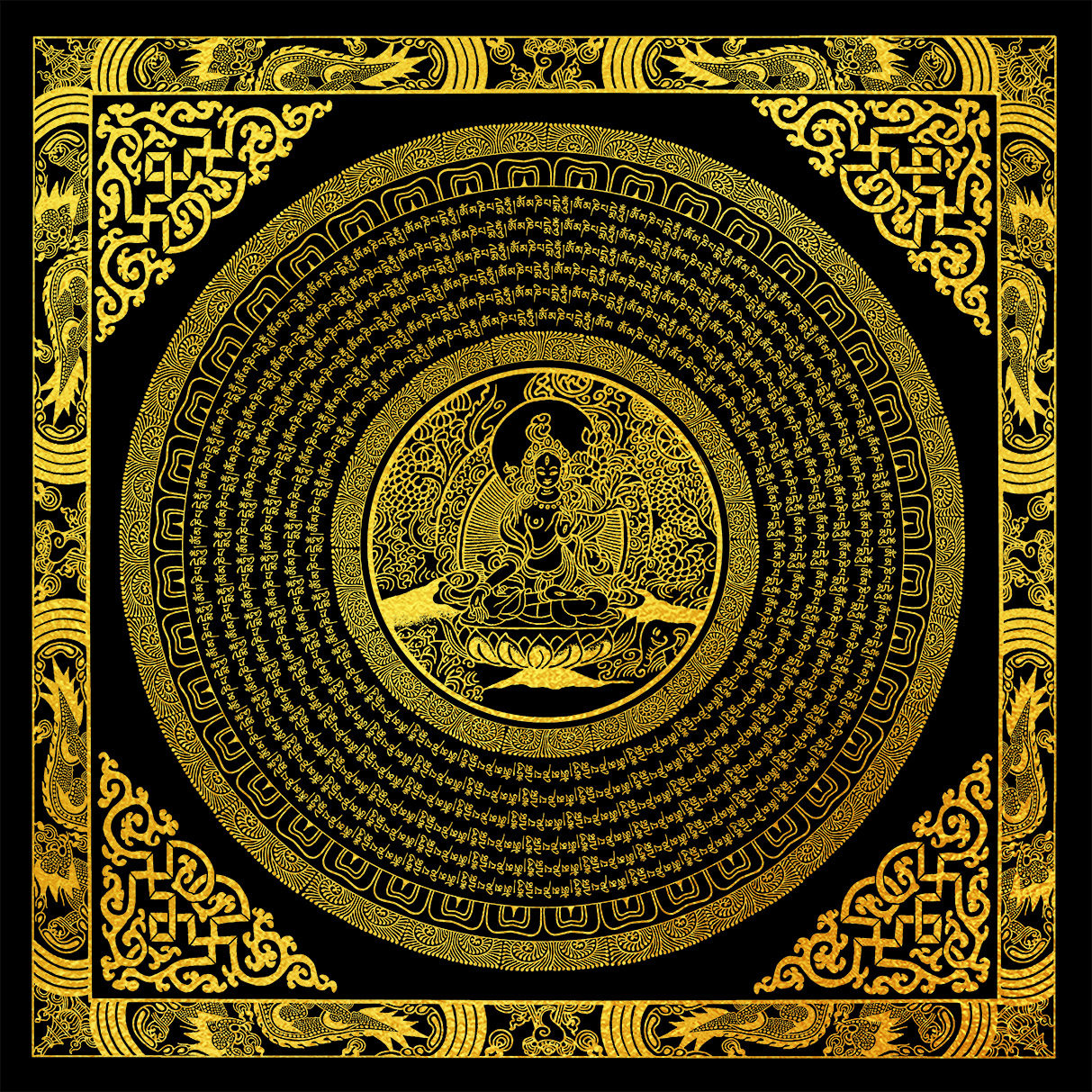 描金佛像手绘diy涂色唐卡减压静心画稿坛城diy