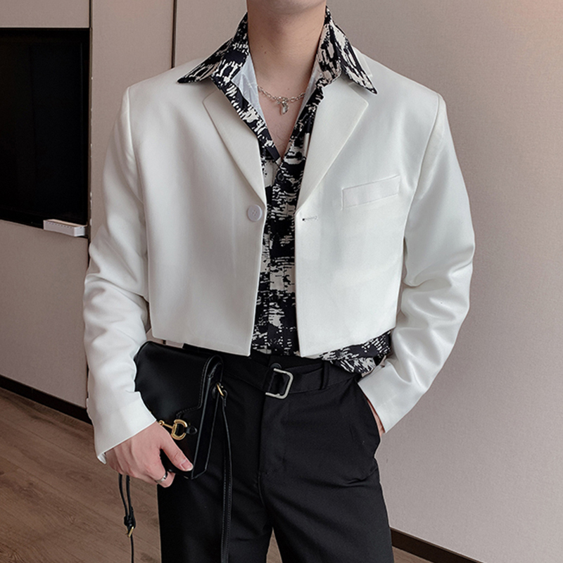 韩国高级设计感短款休闲小西装外套男韩版ins小众西服上衣痞帅潮