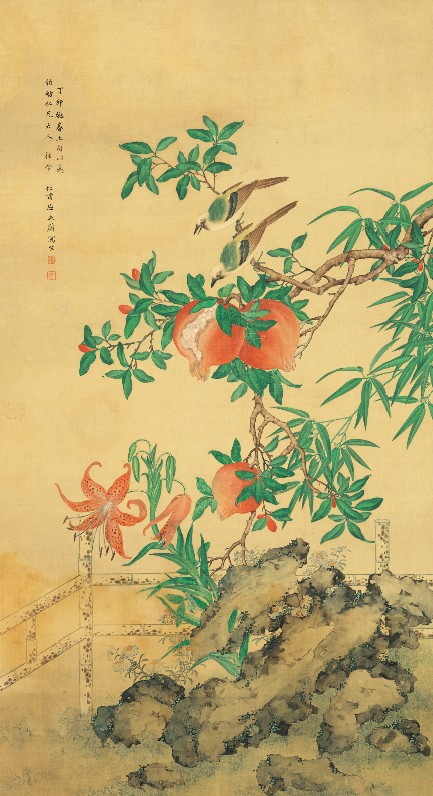 国画工笔花鸟字画客厅装饰画挂画书画作品兆麟石榴国画