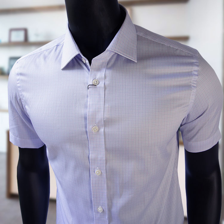 leonardo利奥纳多老人头青年小格男装纯棉正装短袖夏季衬衫