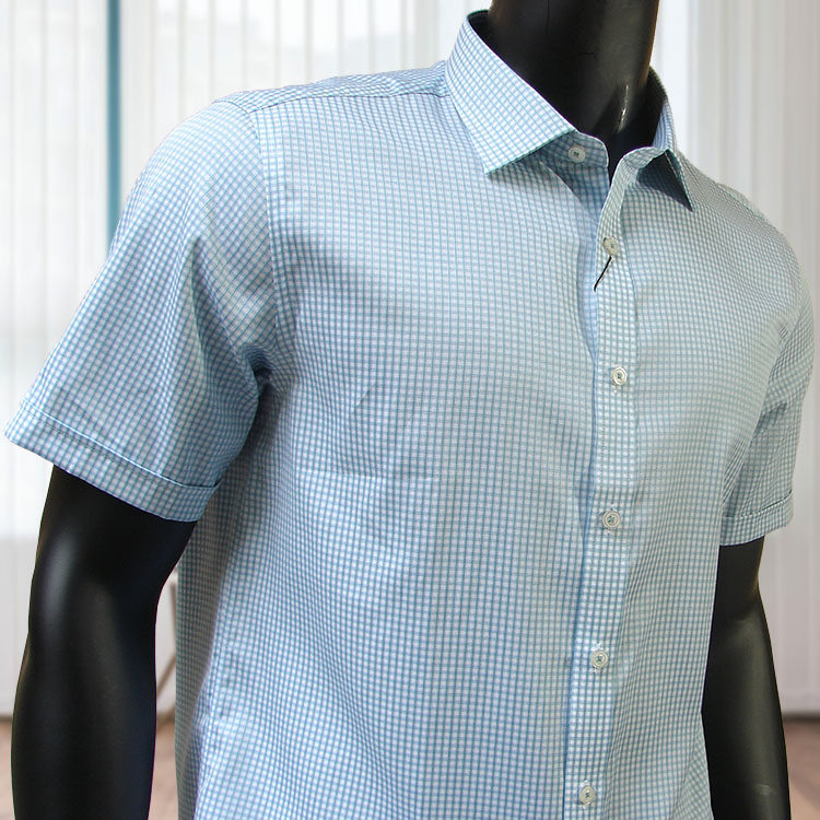 利奥纳多leonardo男装纳米免烫纯棉抗菌速干休闲半袖衬衫