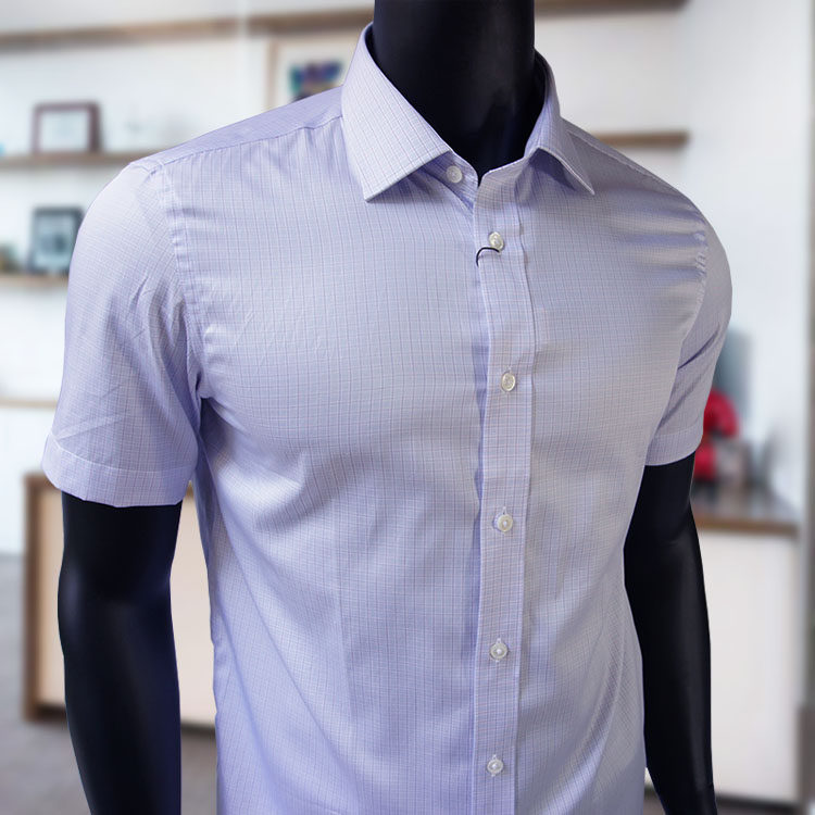 leonardo利奥纳多老人头青年小格男装纯棉正装短袖夏季衬衫