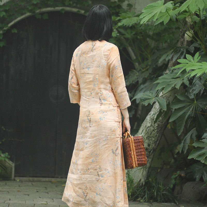 江南新款棉麻旗袍改良连衣裙文艺气质复古中式连衣裙