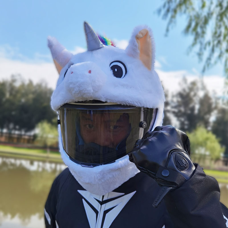 头盔可爱卡通头防刮毛毛绒摩托车圣诞史迪仔青蛙电动车头盔