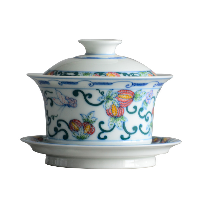 匠器家五彩丰年吉祥南瓜缠枝盖碗盖碗