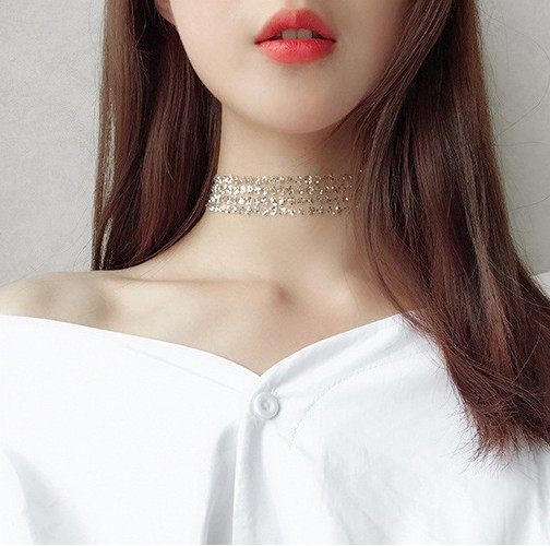 韩国流行仙女夜店ins金色亮片透明choker项圈项链