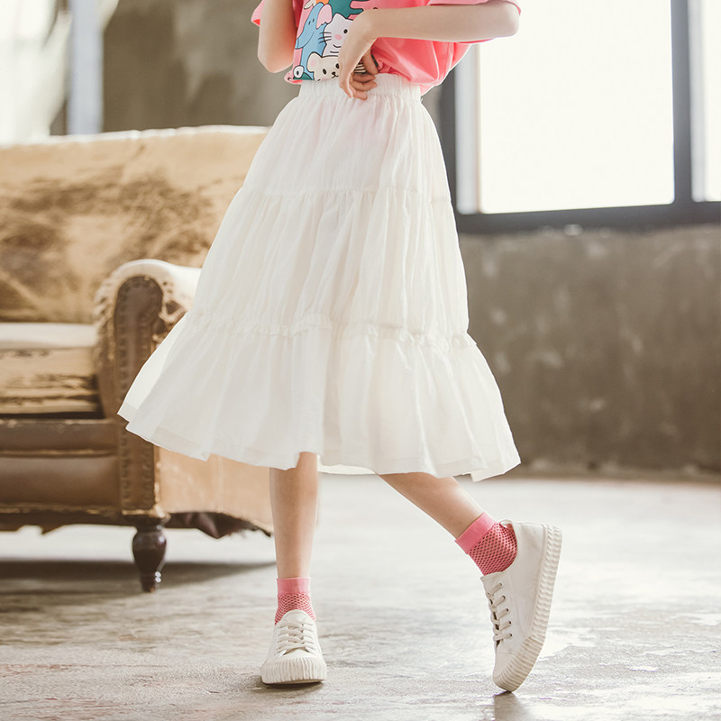 女童白色半身裙夏天大舞蹈儿童夏季长裙春款半身裙