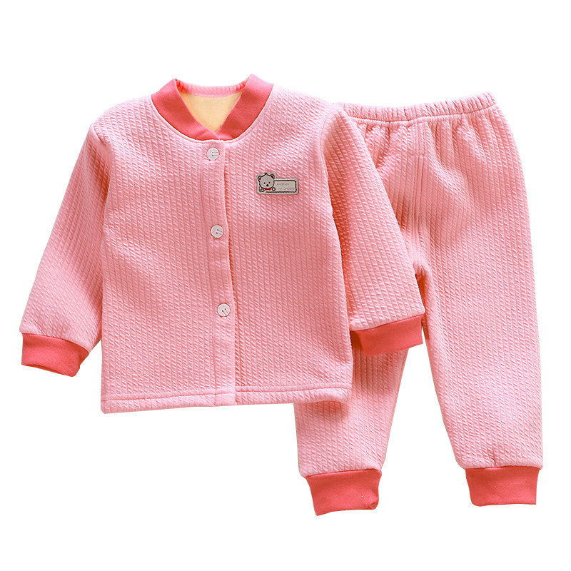 男女宝宝加绒衣纯棉加厚儿童内衣保暖套装秋冬季婴幼儿衣服0-3岁 - 小