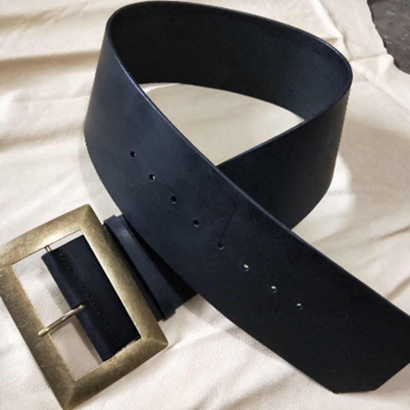 超大金属扣皮腰带复古装饰宽腰封头层腰带