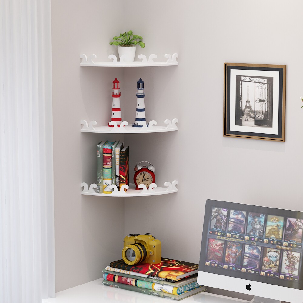 墙上置物架墙壁客厅免打孔墙角转角拐角三角扇形隔板书架卧室壁挂