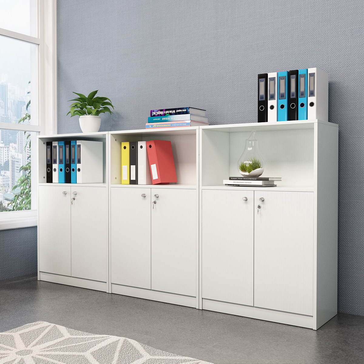 新办公家具文件柜矮柜木质书柜收纳柜茶水柜带锁办公室柜打印机柜