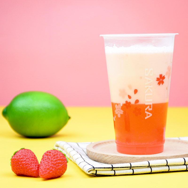 一次性奶茶茶杯塑料饮料果汁冷饮樱花700ml600ml容量塑杯