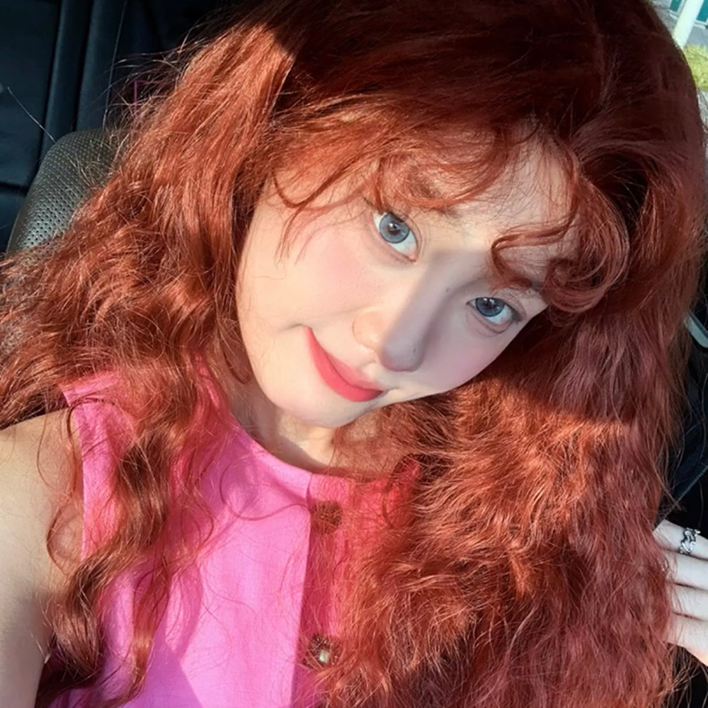 水舞羊毛卷假发刘海长卷卷发橘棕红色女团辣妹日常整顶假发