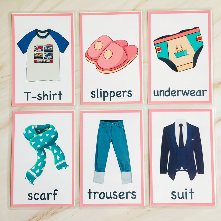 幼儿英语闪卡cloth衣物物类单词卡片25张宝宝早教闪卡