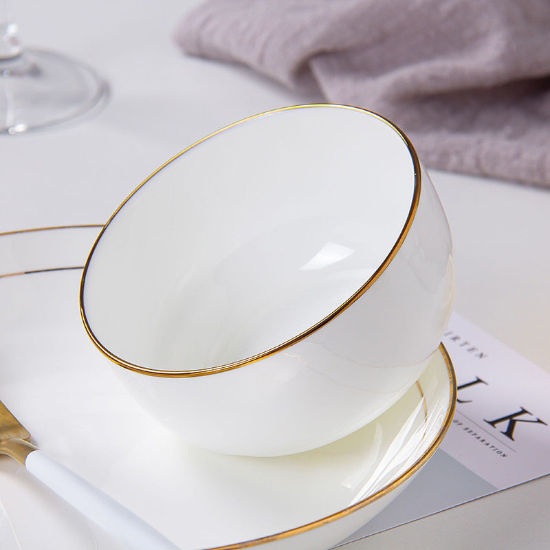金边骨瓷家用韩式景德镇陶瓷餐具面碗单个45英寸白瓷碗
