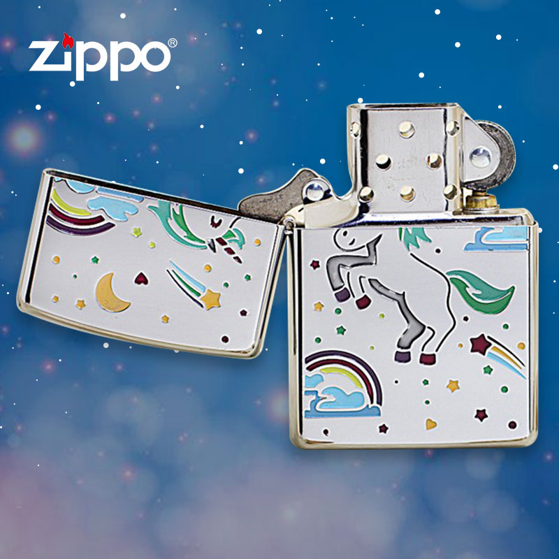 zippo芝宝正版打火机星空独角兽彩色镜面防风煤油zippo