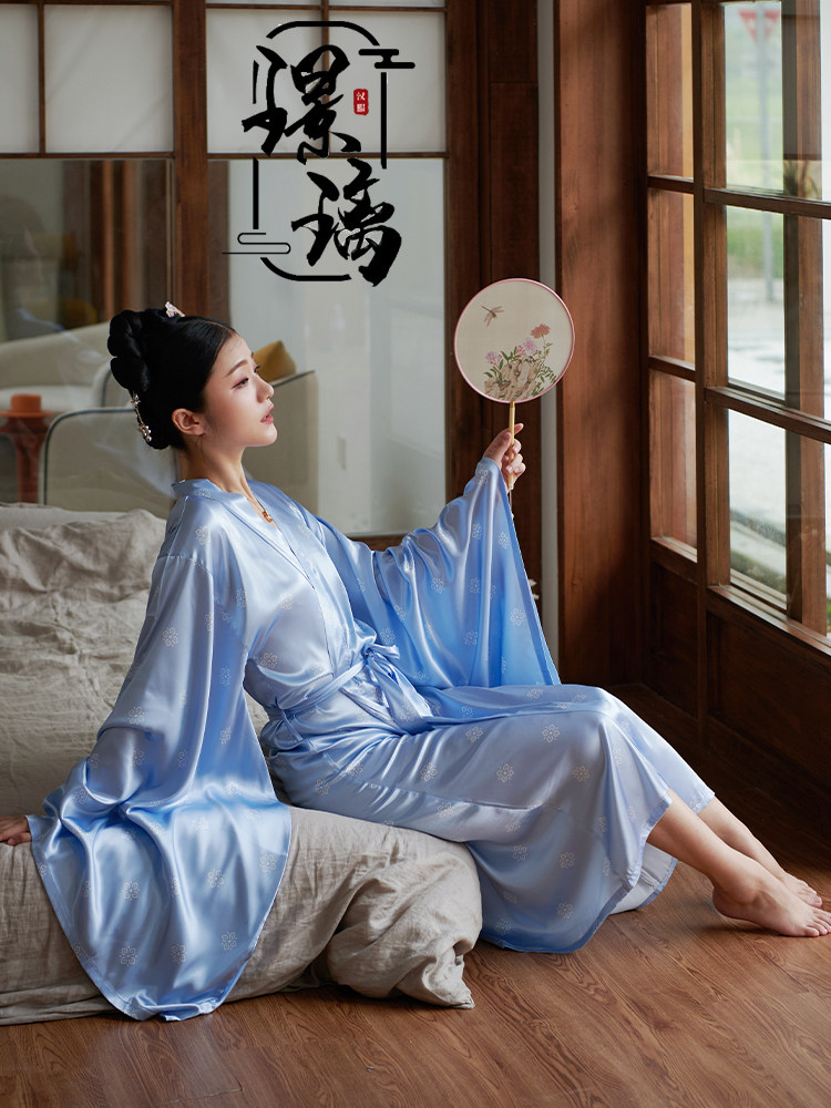 璟璃原创创设计中国风唐风团古风仿真真丝睡衣睡衣