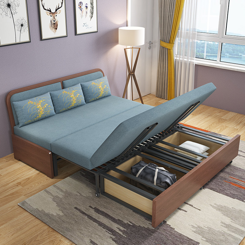 沙发床小户型网红实木两用可折叠推拉多功能单人沙发床