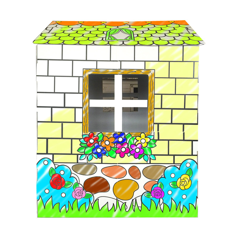diy儿童手工模型制作材料孩涂色涂鸦硬纸箱diy玩具纸壳屋纸板房子