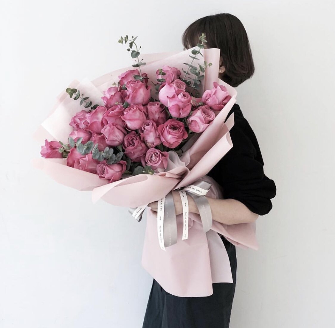西岱岛北京同城鲜花速递新款玫粉色大花头玫瑰花束长相思