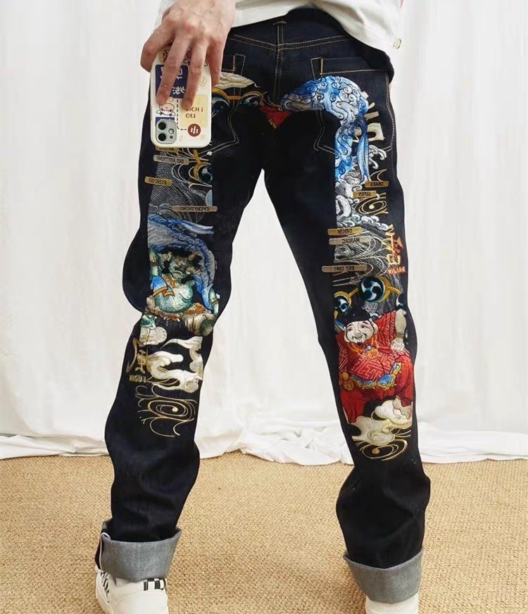 代购潮牌福神evisu秋冬男士长裤裤子雷神财神运动牛仔裤