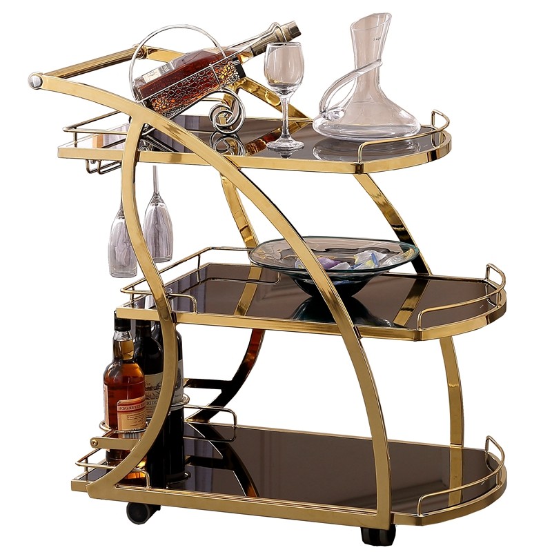 茶水推车不锈钢移动玻璃餐车酒店推车三层手推车酒水车商用小推车