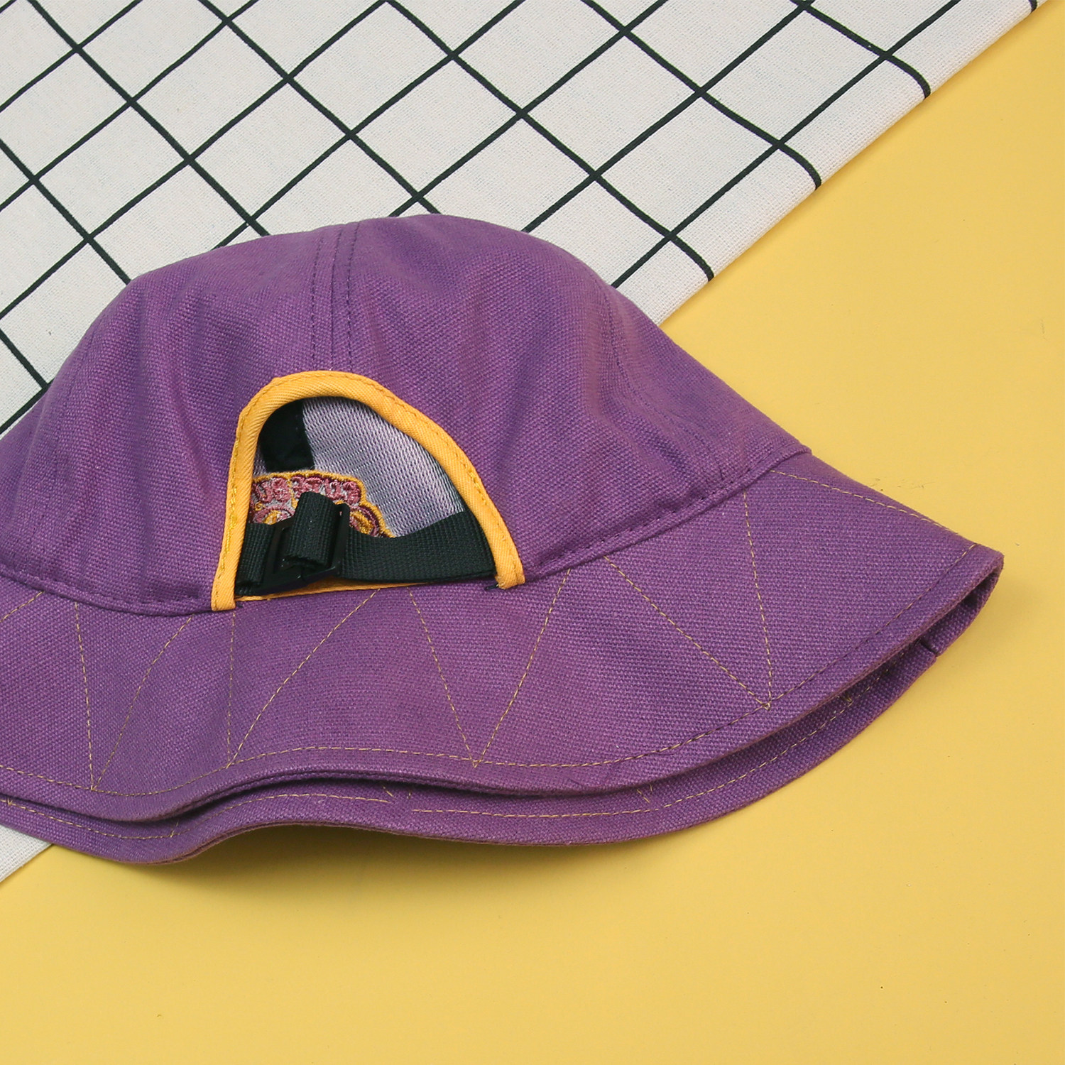 shark萨刻 趣味刺绣插画 渔夫帽 帽子女可爱遮阳可调节紫色 原创