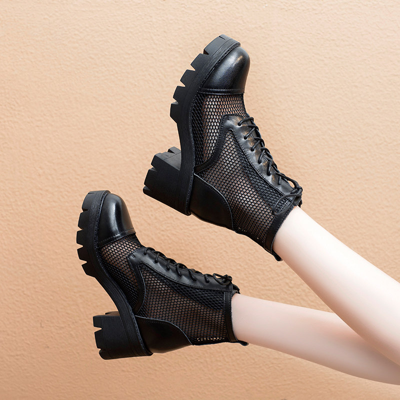 真皮镂空马丁靴女夏薄款网纱凉靴夏天靴子2021年时装凉鞋