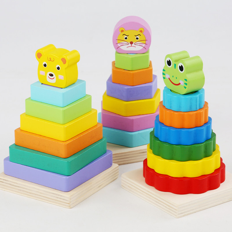 积木叠叠乐木制玩具彩虹塔套圈儿童童益智力宝宝形状叠叠圈