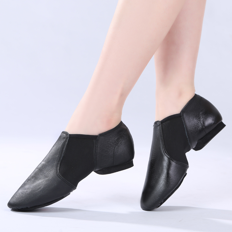 牛皮皮爵士舞蹈鞋女软练功真皮芭蕾黑色驼色低帮爵士舞鞋