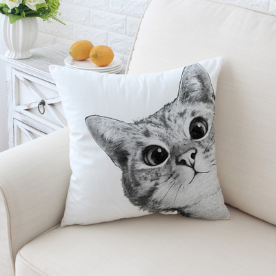 北欧猫 可爱黑白猫咪抱枕ins汽车沙发法国绒靠垫创意靠枕腰枕