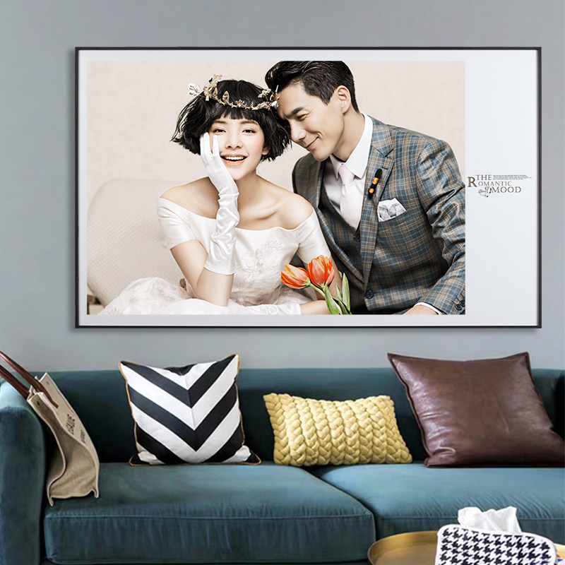 婚纱照创意挂墙相框金属无框画组合照片墙客厅卧室结婚照243648寸