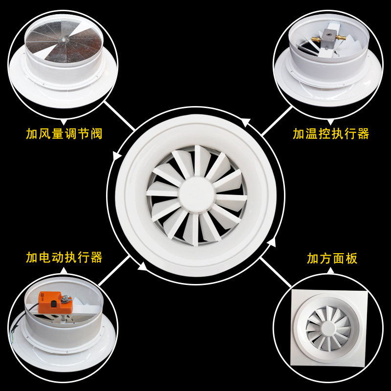 风口铝合金旋流350mm中央空调圆形通出可调调式新风室内新风系统