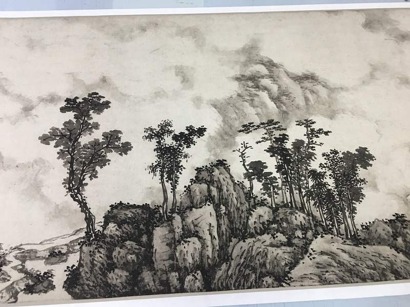 沈周烟国画横幅裱框临摹复制微喷真迹山水江叠嶂国画
