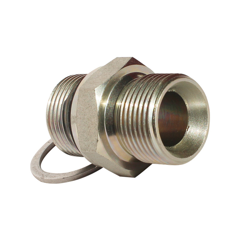 挖掘机液压管接头外丝卡套式直通高压油管带密封垫对丝直角转换