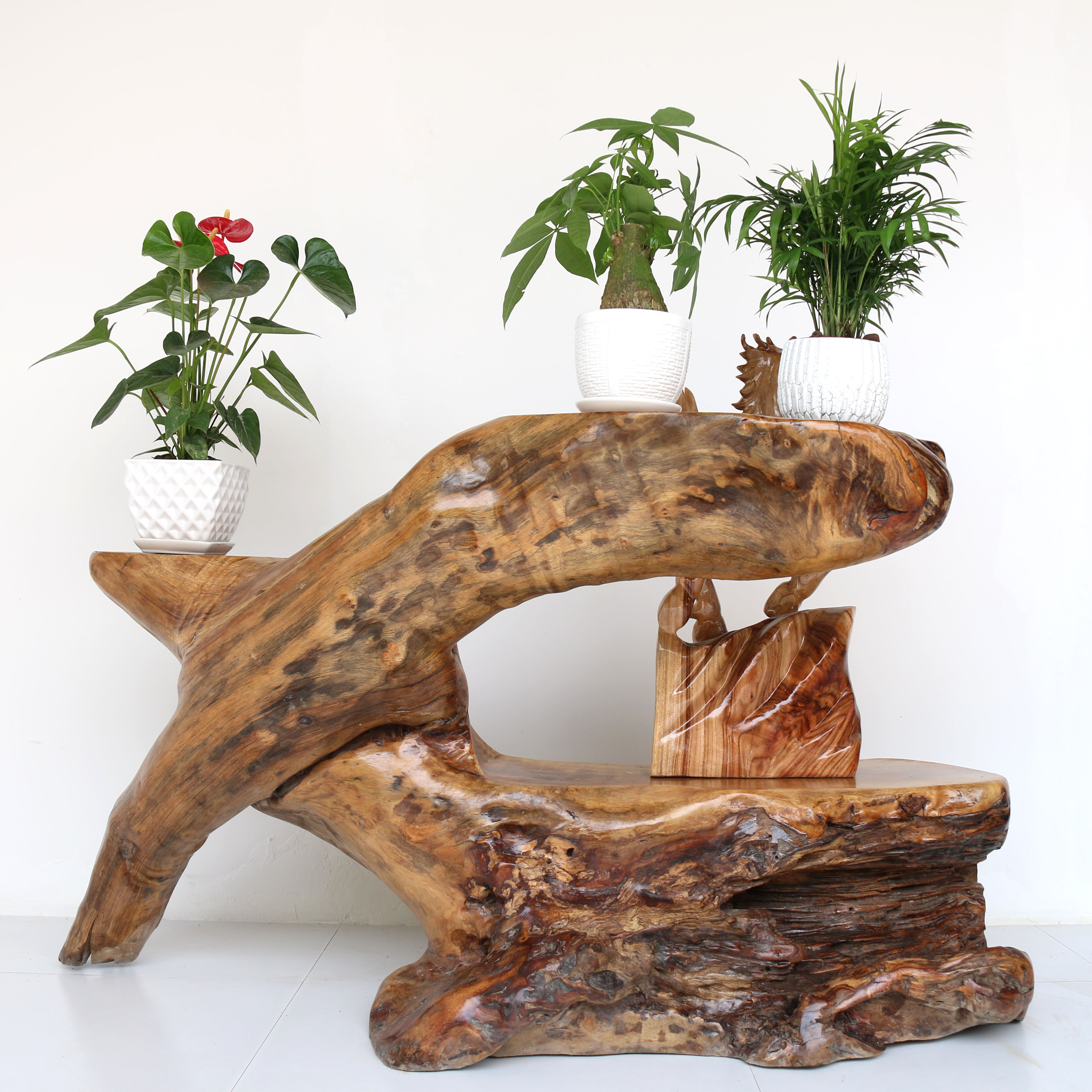根雕花架木雕实木自然盆景摆件天然树根原木根雕花架