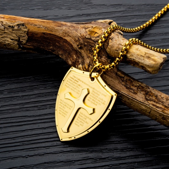 宫廷贵族王者骑士三角盾牌钛钢三色兄弟项链男霸项链