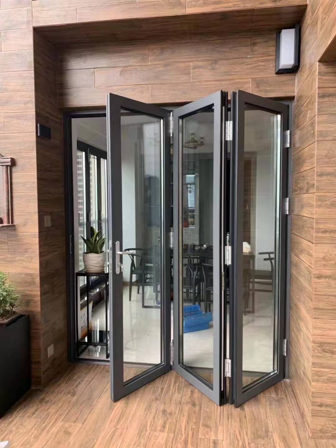 定制三轨金刚纱门铝合金重型推拉门钢化玻璃隔音折叠门阳台推拉门