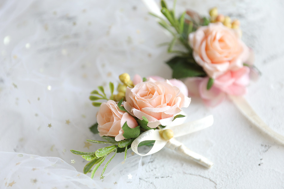 新娘哲糖新郎结婚胸花香槟色婚庆用品手腕伴娘胸花