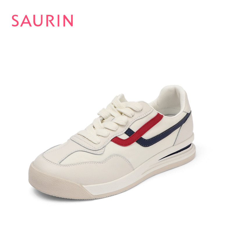 索兰女鞋 2020秋款青春活力双色倒钩休闲系带厚底小白鞋20cx9236