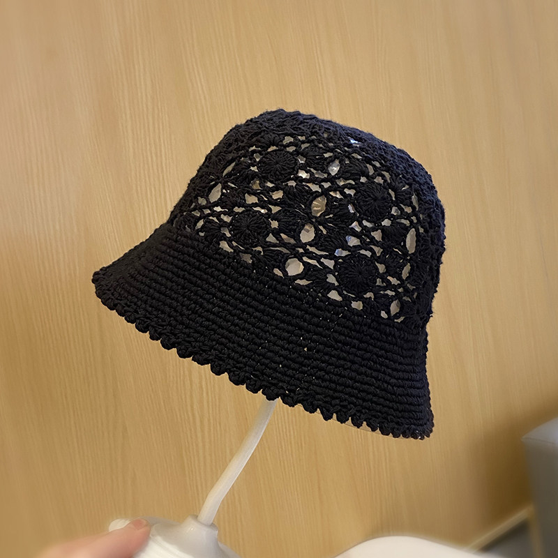 日系手工钩织镂空盆帽女韩版春夏新款透气钩花帽子