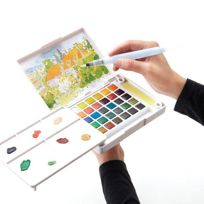樱花talens泰伦斯固体水彩颜料/便携套装petit color送毛笔/水笔